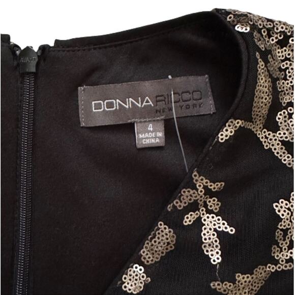 Donna Ricco Dress Gold Black Sequin V-Neck Sleeveless Evening Sheath Size 4 - Picture 2 of 14